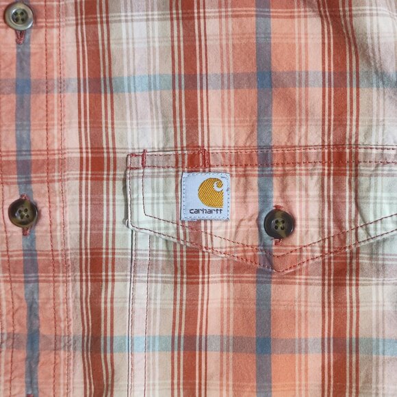 Carhartt button down shirt men's size S orange colour plaid pattern - Picture 5 of 11